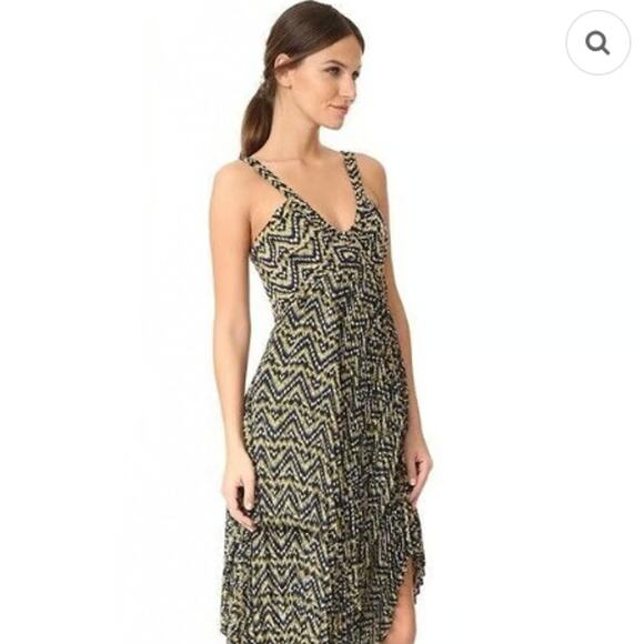 A.L.C. SZ 4 Silk Kendall Ikat Asymmetrical Pleated V-Neck Sleeveless Midi Dress - Picture 2 of 9